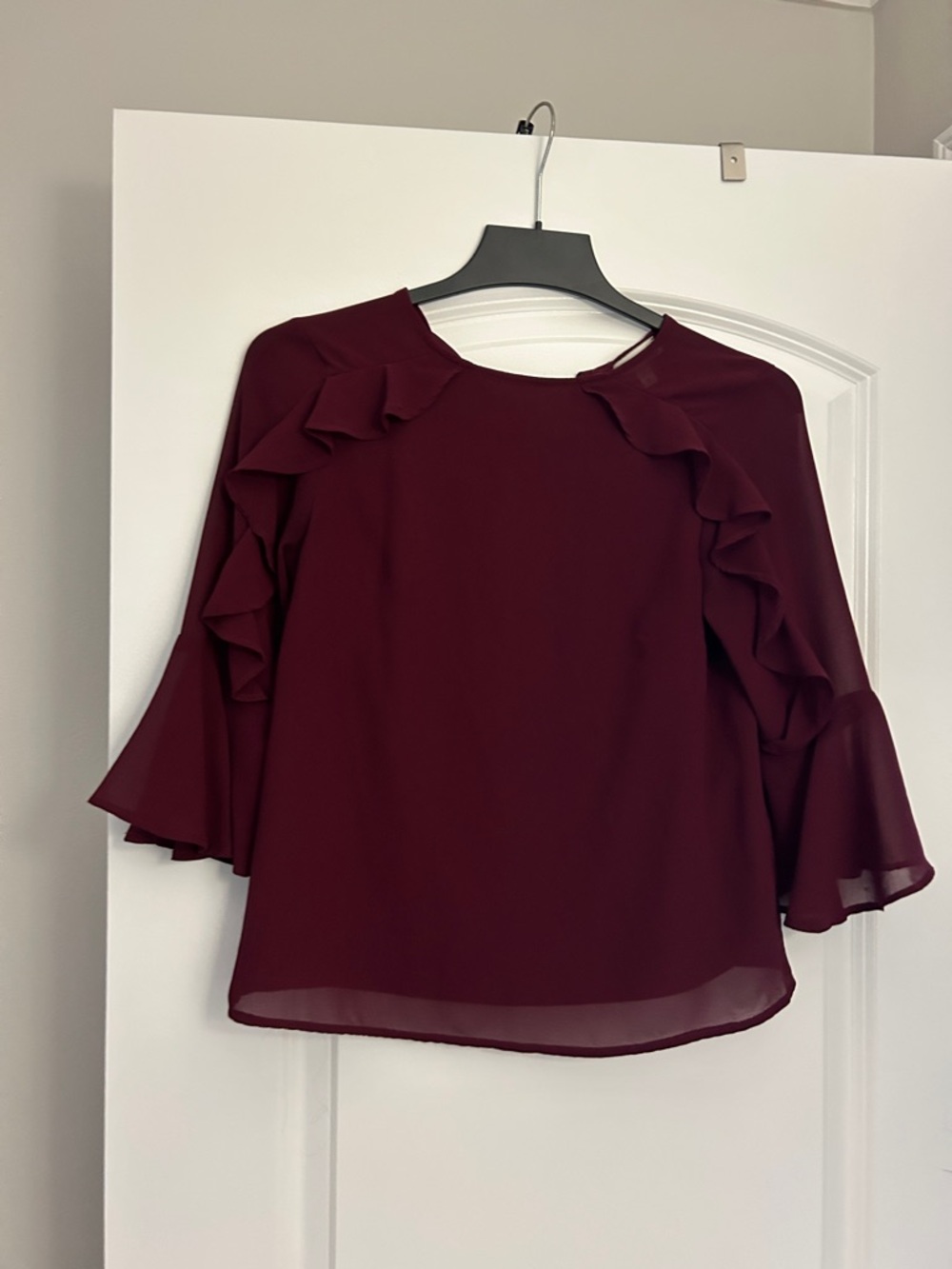 Monteau Maroon Ruffle Sleeve Blouse